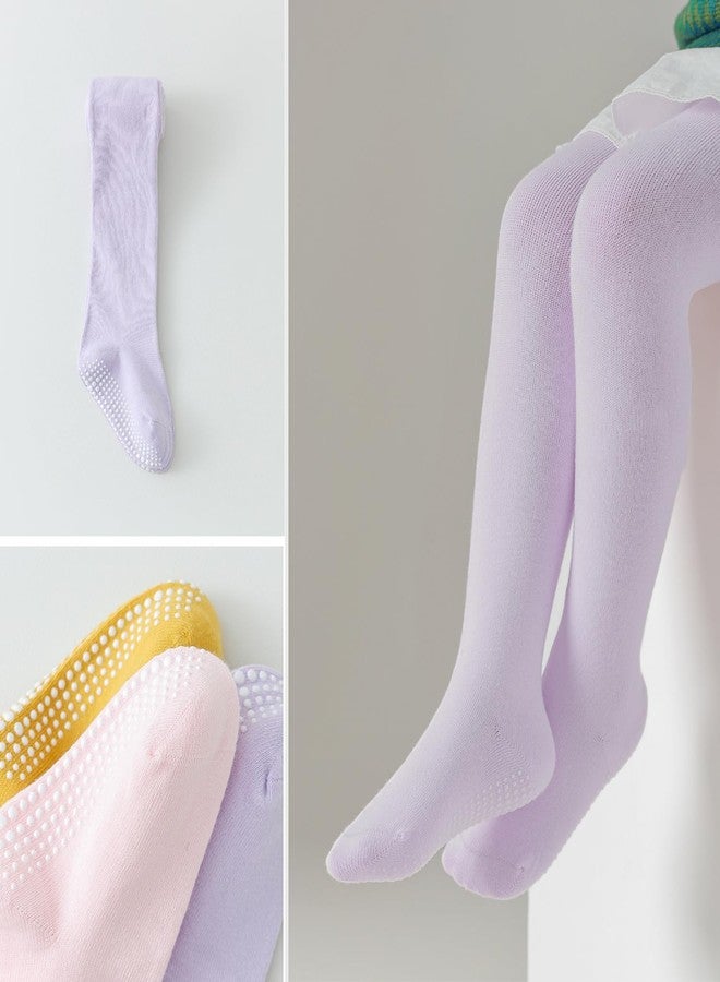 EPEIUS Toddler Girl Tights Baby Boy Seamless Non Slip/Skid Grip Leggings Cotton Stockings Footed Pants Solid Plain Tights Pantyhose for 12-24 Months,3 Pair Pack,Pink/White/Purple - Image 4
